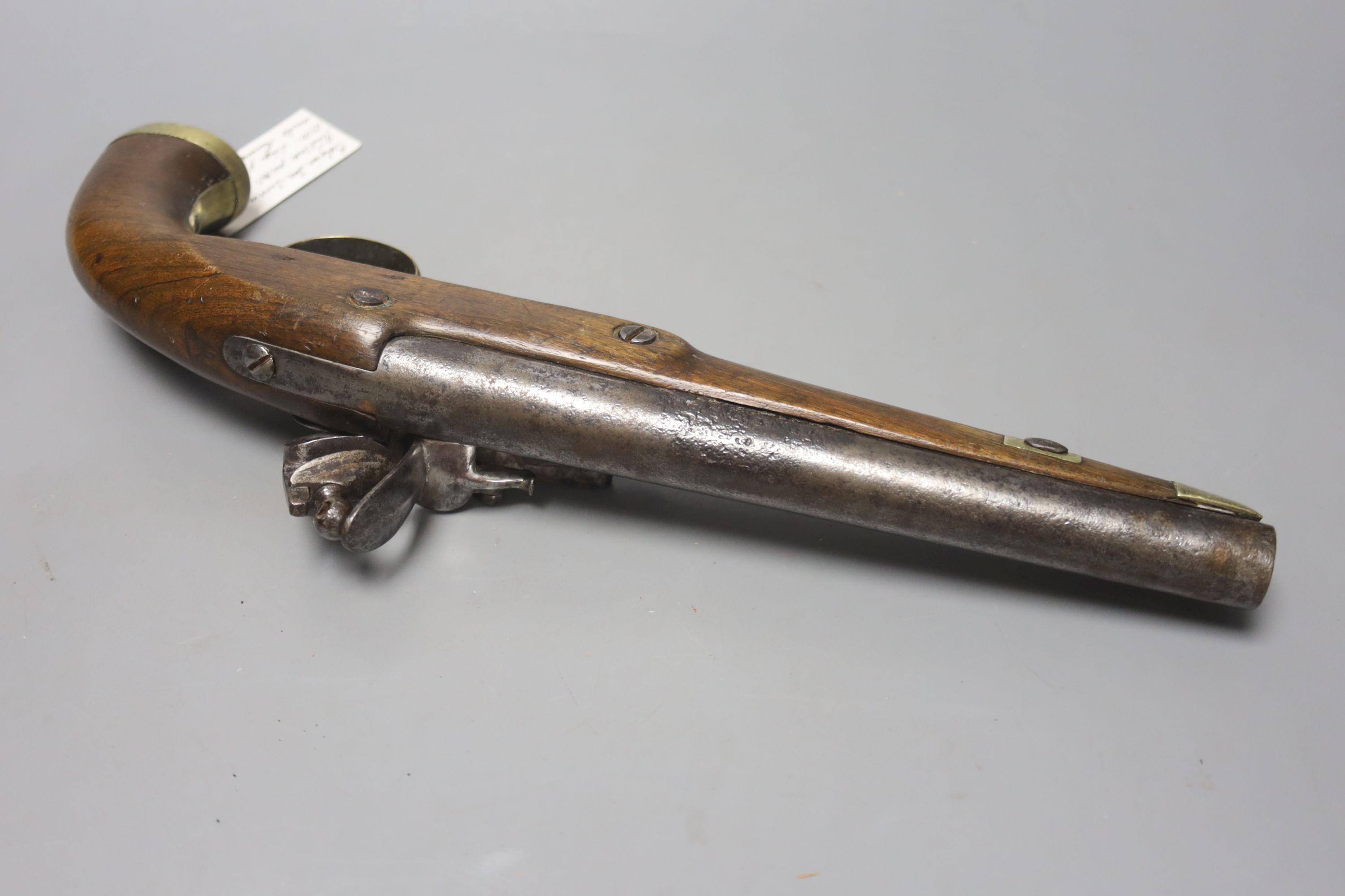 A pair of Belgian Sea Service flintlock pistols, circa 1800, length 39cm